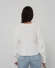 Kadın EKRU V Yaka Önü Bağcıklı Salaş Uzun Kollu Müslin Bluz