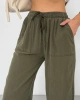 Kadın Haki Yüksek Bel Beli Lastikli Bağcıklı Bol Paça Geniş Kesim Şık Cepli Premium Palazzo Pantolon