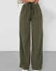 Kadın Haki Yüksek Bel Beli Lastikli Bağcıklı Bol Paça Geniş Kesim Şık Cepli Premium Palazzo Pantolon