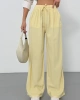 Kadın Yaz Sarısı Yüksek Bel Beli Lastikli Bağcıklı Bol Paça Geniş Kesim Şık Cepli Premium Palazzo Pantolon