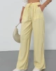 Kadın Yaz Sarısı Yüksek Bel Beli Lastikli Bağcıklı Bol Paça Geniş Kesim Şık Cepli Premium Palazzo Pantolon