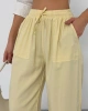 Kadın Yaz Sarısı Yüksek Bel Beli Lastikli Bağcıklı Bol Paça Geniş Kesim Şık Cepli Premium Palazzo Pantolon