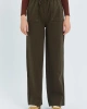 Kadın Kahverengi Yüksek Bel Beli Lastikli Bağcıklı Bol Paça Geniş Kesim Şık Cepli Premium Palazzo Pantolon