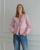 Kadın Şeker Pembe Bohem Tarz Önden Bağlamalı Bebe Yaka Uzun Kol Müslin Bluz