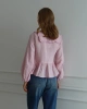 Kadın Şeker Pembe Bohem Tarz Önden Bağlamalı Bebe Yaka Uzun Kol Müslin Bluz