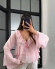 Kadın Pembe Fırfır Detaylı Transparan Bluz