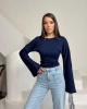 Kadın Lacivert Bisiklet Yaka Uzun İspanyol Kol Yumuşacık Body Bluz