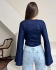 Kadın Lacivert Bisiklet Yaka Uzun İspanyol Kol Yumuşacık Body Bluz