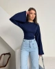 Kadın Lacivert Bisiklet Yaka Uzun İspanyol Kol Yumuşacık Body Bluz