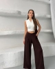Kadın Acı Kahve Yüksek Bel Hareket Özgürlüğü Sunan Beli Lastikli Geniş Paça Pantolon