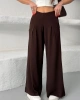 Kadın Acı Kahve Yüksek Bel Hareket Özgürlüğü Sunan Beli Lastikli Geniş Paça Pantolon