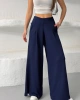 Kadın Lacivert Yüksek Bel Hareket Özgürlüğü Sunan Beli Lastikli Geniş Paça Pantolon