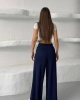 Kadın Lacivert Yüksek Bel Hareket Özgürlüğü Sunan Beli Lastikli Geniş Paça Pantolon