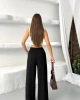 Kadın Siyah Yüksek Bel Hareket Özgürlüğü Sunan Beli Lastikli Geniş Paça Pantolon