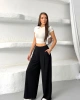 Kadın Siyah Yüksek Bel Hareket Özgürlüğü Sunan Beli Lastikli Geniş Paça Pantolon