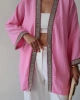 Kadın Pembe Nakışlı Bohem Stil Premium Kalite Kimono Hırka