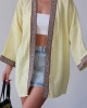 Kadın Limon Sarısı Nakışlı Bohem Stil Premium Kalite Kimono Hırka