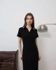 Kadın Siyah Şerit Polo Yaka Detayli Basic Midi  Elbise