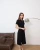 Kadın Siyah Şerit Polo Yaka Detayli Basic Midi  Elbise