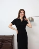 Kadın Siyah Şerit Polo Yaka Detayli Basic Midi  Elbise