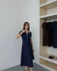 Kadın Lacivert Polo Yaka Fermuar Detaylı Kısa Kollu Midi Boy Şık Elbise