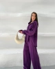 Kadın Lacivert Oversize Şık Tensel Kumaş Gömlek Geniş Paça Pantolon Takım Rahat Kesim İkili Premium Takım