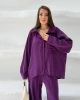 Kadın Lacivert Oversize Şık Tensel Kumaş Gömlek Geniş Paça Pantolon Takım Rahat Kesim İkili Premium Takım