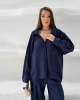Kadın Lacivert Oversize Şık Tensel Kumaş Gömlek Geniş Paça Pantolon Takım Rahat Kesim İkili Premium Takım