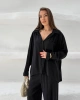 Kadın Siyah Oversize Şık Tensel Kumaş Gömlek Geniş Paça Pantolon Takım Rahat Kesim İkili Premium Takım