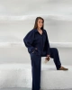 Kadın Siyah Oversize Şık Tensel Kumaş Gömlek Geniş Paça Pantolon Takım Rahat Kesim İkili Premium Takım