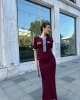 Kadın Bordo Şık Jean Detaylı Düğmeli Uzun Zarif Elbise (S/M)