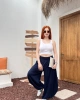 Kadın Lacivert Beli Lastikli Rahat Kesim Geniş Paça Tiril Şalvar Pantolon
