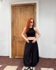 Kadın Siyah Beli Lastikli Rahat Kesim Geniş Paça Tiril Şalvar Pantolon
