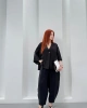 Kadın Siyah Tensel Kumaş Gömlek Şalvar Alt Üst İkili Premium Takım