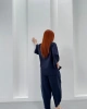 Kadın Lacivert Tensel Kumaş Gömlek Şalvar Alt Üst İkili Premium Takım
