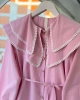 Kadın Pembe Katkat Yaka Güpürlü Belden Bağlamalı Romantik Kesim Gömlek