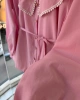 Kadın Pembe Katkat Yaka Güpürlü Belden Bağlamalı Romantik Kesim Gömlek