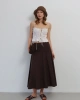 Kadın Kahverengi Büzgü Detaylı Yüksek Bel Midi Boy Yazlık Etek