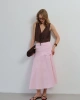 Kadın Pembe Büzgü Detaylı Yüksek Bel Midi Boy Yazlık Etek
