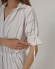 Kadın Beyaz Astarlı Beli Lastikli Çizgili Kısa Kol Yazlık Midi Elbise