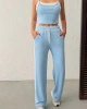 Kadın Açık Mavi Crop Atletli Yüksek Bel Beli Lastikli Geniş Paça Pantolon Alt Üst Yazlık Eşofman Takım