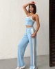Kadın Açık Mavi Crop Atletli Yüksek Bel Beli Lastikli Geniş Paça Pantolon Alt Üst Yazlık Eşofman Takım