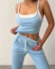 Kadın Açık Mavi Crop Atletli Yüksek Bel Beli Lastikli Geniş Paça Pantolon Alt Üst Yazlık Eşofman Takım