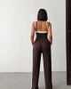 Kadın Kahverengi Crop Atletli Yüksek Bel Beli Lastikli Geniş Paça Pantolon Alt Üst Yazlık Eşofman Takım