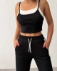 Kadın Siyah Crop Atletli Yüksek Bel Beli Lastikli Geniş Paça Pantolon Alt Üst Yazlık Eşofman Takım