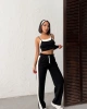 Kadın Siyah Crop Atletli Yüksek Bel Beli Lastikli Geniş Paça Pantolon Alt Üst Yazlık Eşofman Takım