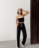 Kadın Siyah Crop Atletli Yüksek Bel Beli Lastikli Geniş Paça Pantolon Alt Üst Yazlık Eşofman Takım