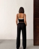 Kadın Siyah Crop Atletli Yüksek Bel Beli Lastikli Geniş Paça Pantolon Alt Üst Yazlık Eşofman Takım