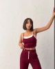 Kadın Bordo Crop Atletli Yüksek Bel Beli Lastikli Geniş Paça Pantolon Alt Üst Yazlık Eşofman Takım