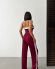 Kadın Bordo Crop Atletli Yüksek Bel Beli Lastikli Geniş Paça Pantolon Alt Üst Yazlık Eşofman Takım